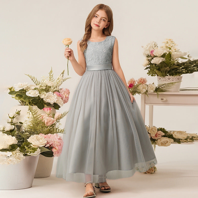 Amazon custom girls' long formal dress - host, runway, performance, kids' party, banquet, evening gown - new european and american style