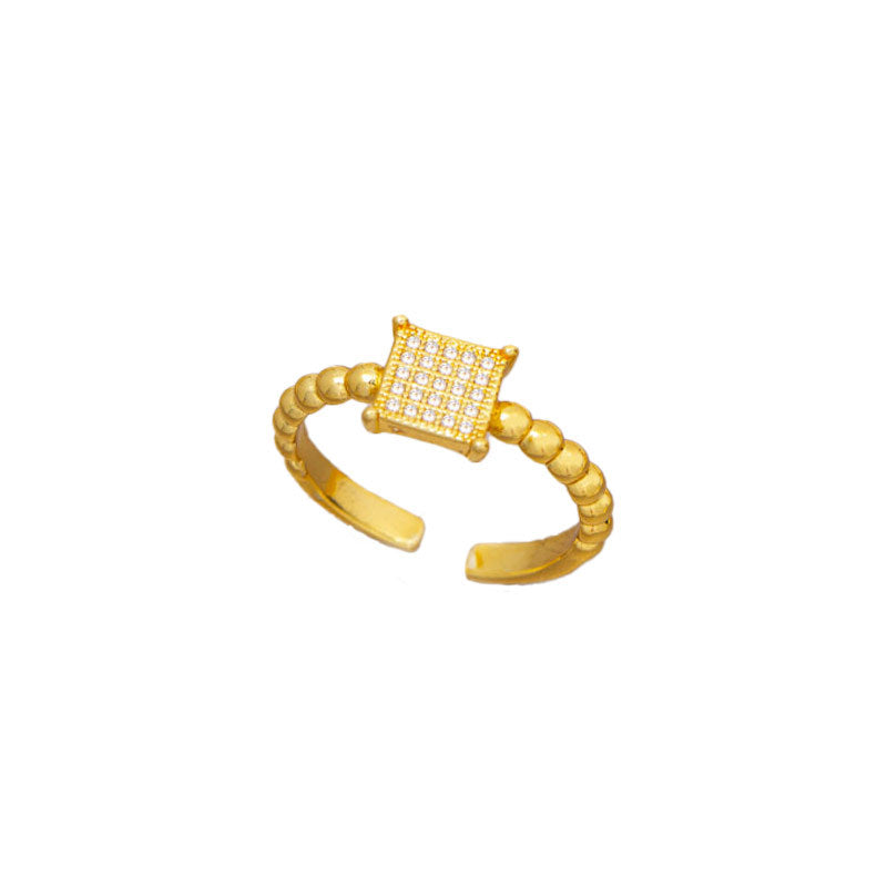 foreign trade popular zircon inlaid square ring with eight-character opening adjustment 18k gold electroplated high-end finger