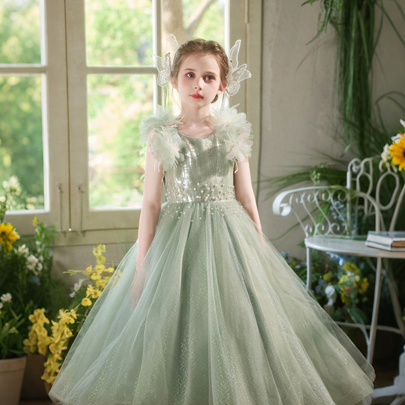 Girls' formal dress - european & american style, cross-border flower girl wedding dress, light luxury high-end mesh children's dress, elegant birthday party gown