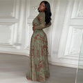 European and american women's clothing  autumn new collection: sweet and fresh printed mock neck long sleeve high-waisted slimming a-line dress