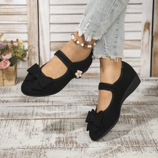 Wholesale women's plus size suede bowknot round toe single strap wedge heel casual flats - new spring/summer  collection for export