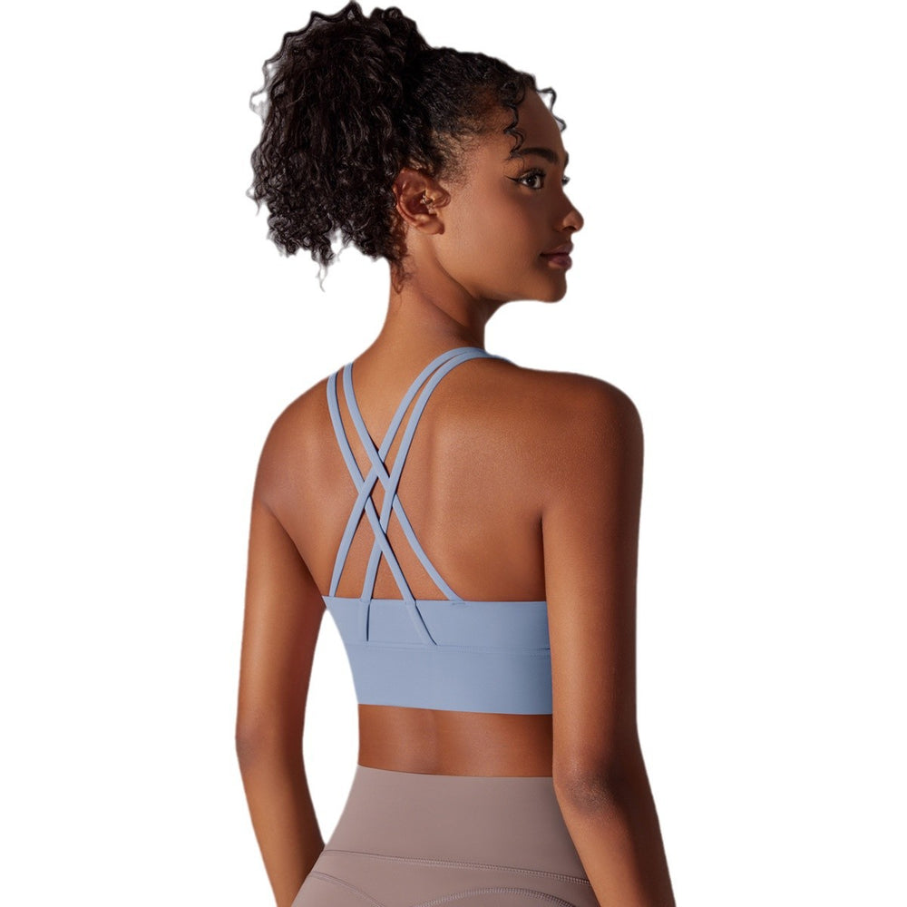 Fashion nude yoga vest women's cross back sports intimates bubble wrap push up seamless one-piece cup fitness bra