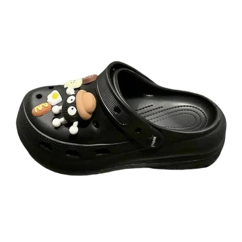 Bone white bouquet puff shoes flower clogs thick sole 6cmclassystereo spring and summer new arrival beach shoes outwear