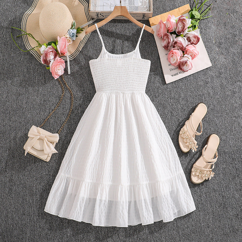 big kids' girls' clothing: spring/summer  new arrivals - european and american fashion, versatile sleeveless camisole dress with elegant flared skirt for children