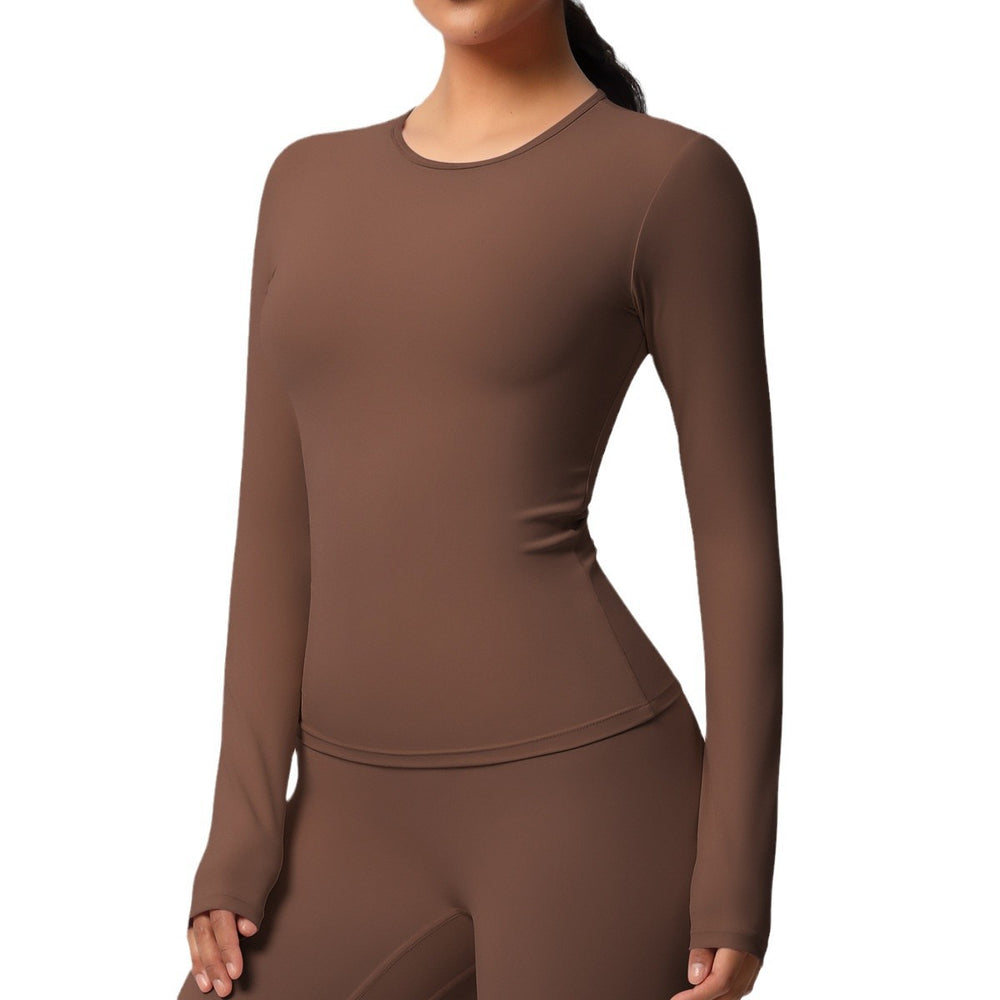 New arrival in stock cross-border double-sided brushed solid color longline training sports long sleeve t-shirt running fitness yoga top for women