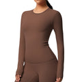 New arrival in stock cross-border double-sided brushed solid color longline training sports long sleeve t-shirt running fitness yoga top for women
