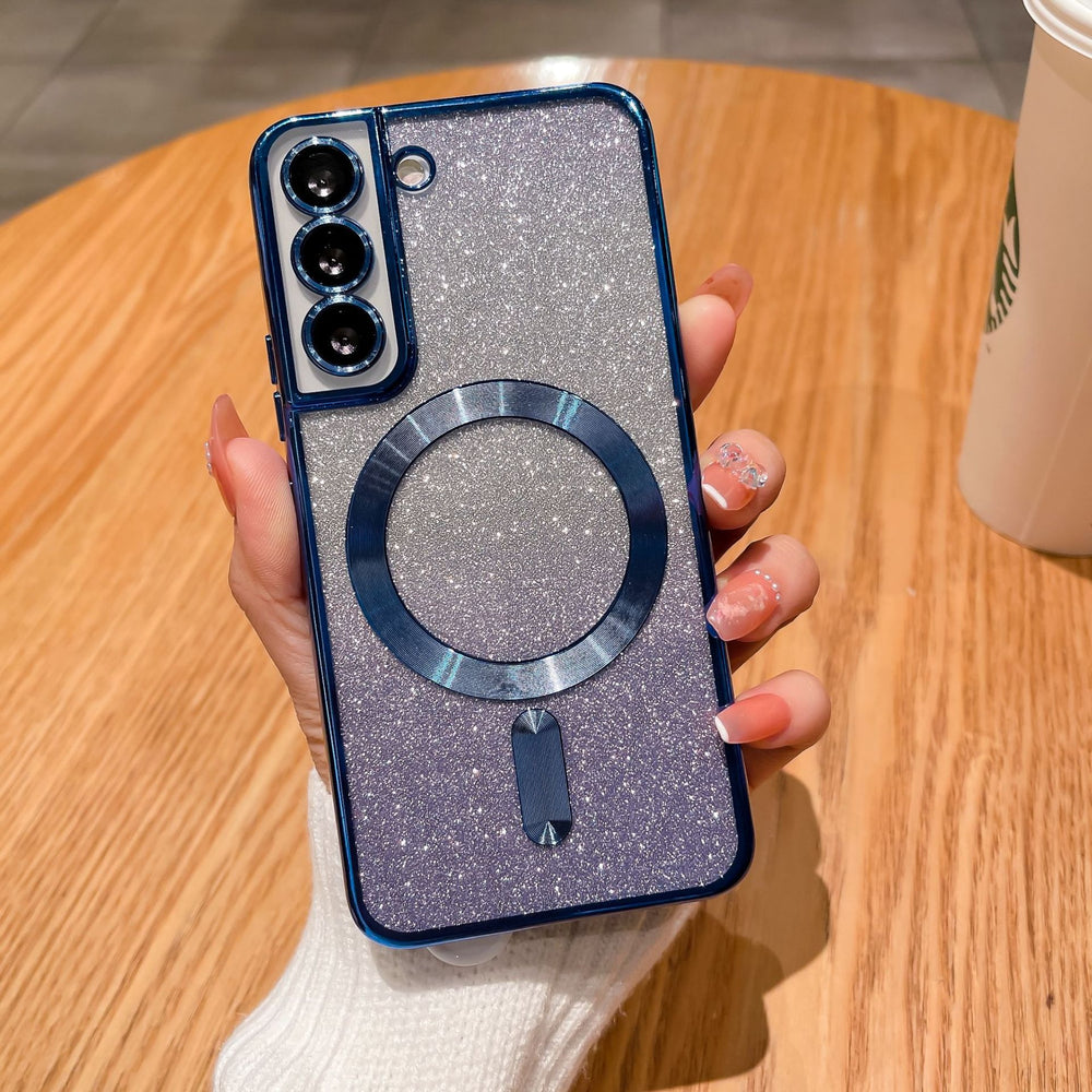 Gradient glitter electroplated magnetic case for samsung s25 edge, s24 ultra lens film, cd pattern protective soft case