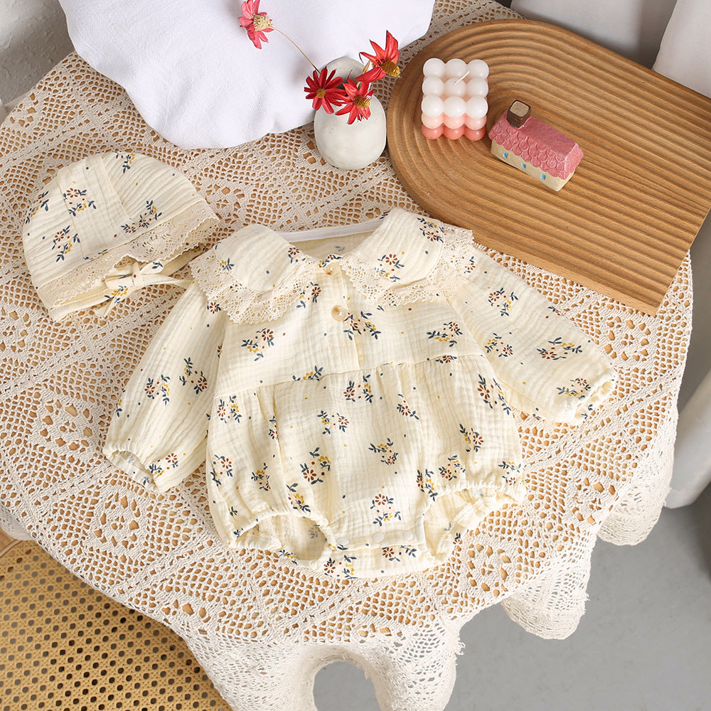 Newborn baby long-sleeve romper - stylish floral print, sweet princess style, perfect for first birthday photoshoots and crawling