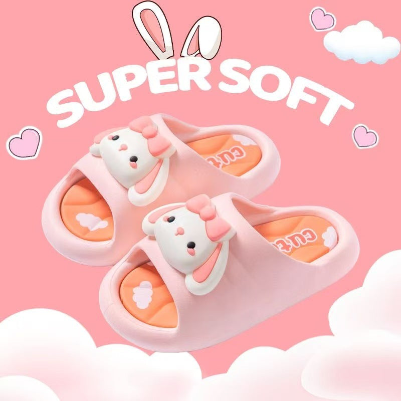 Ready-to-ship summer girls' slippers: bunny cartoon indoor anti-slip bathroom bath cute soft sole kids' slippers