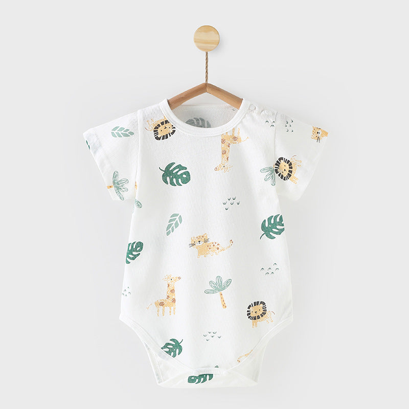 Baby short-sleeved one-piece jumpsuit summer thin khaki newborn pure cotton clothes triangle romper baby