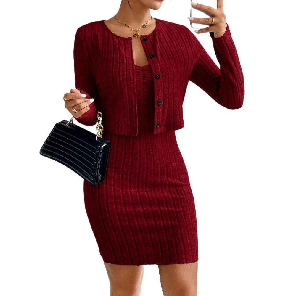 Amazon cross-border women's fashion french chic set - spring/summer new arrival - slim fit cropped jacket & dress two-piece outfit