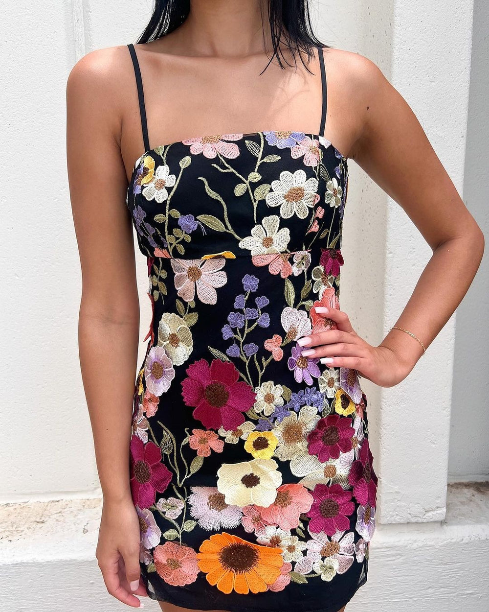 2025 spring new arrival: elegant and chic 3d floral mesh panel heavy embroidery cami dress - mini skirt