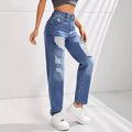 Pre-sale-15065# cross-border fashion casual slimming look ripped straight jeans pants for men and women