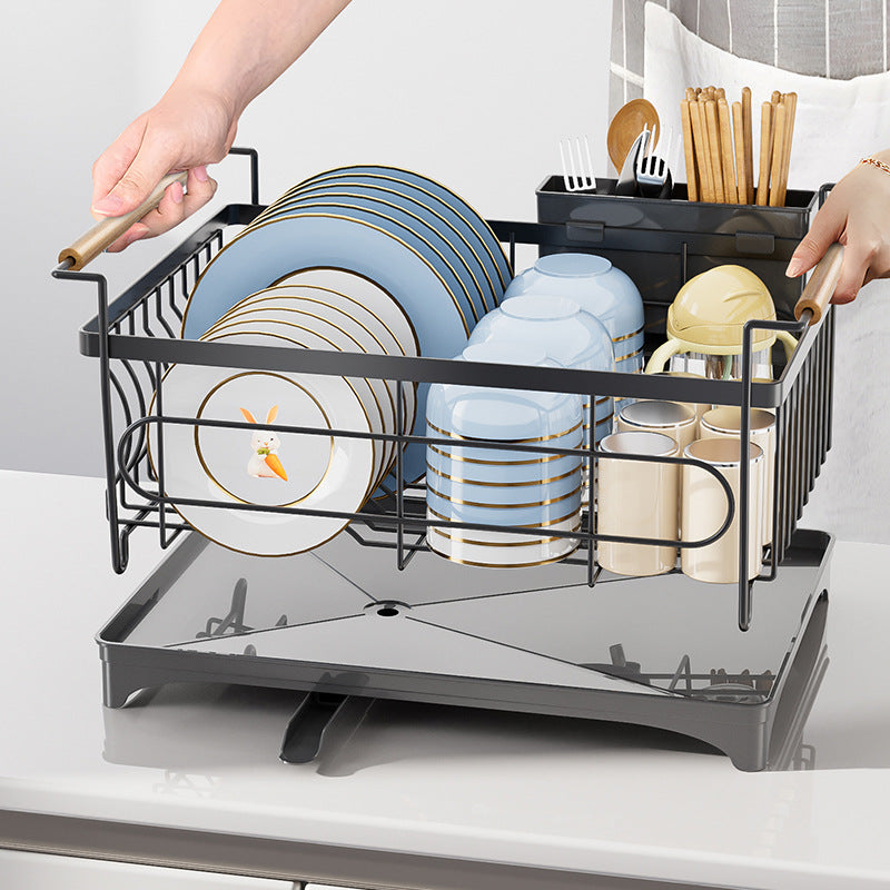 Stainless steel bowl rack, kitchen rack, countertop, household single-layer drain tray rack, large-capacity tableware and dish storage rack