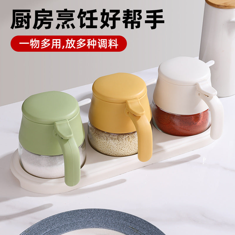 High-value seasoning box, kitchen household glass seasoning bottle, seasoning jar, salt jar sub-bottling, integrated box with spoon