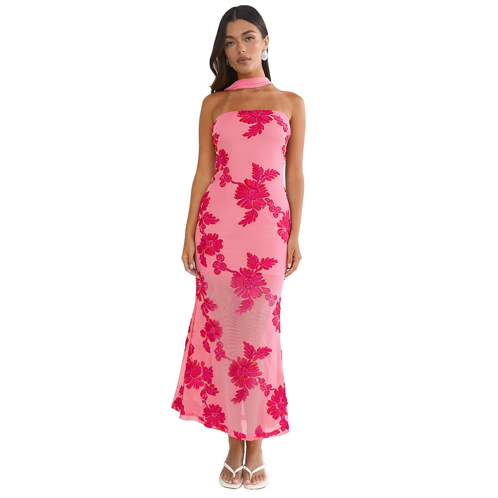 C7671 cross-border   fashion women's summer elegant sexy slim-fit backless dress