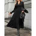 Shipped:  new european and american style women's elegant solid color v-neck long sleeve maxi dress