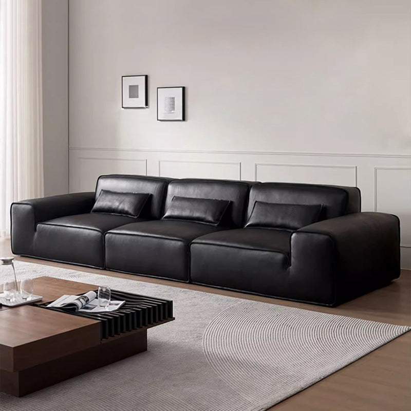 Italian normcore summer picture full leather sofa big black cow straight row house tofu block large flat floor living room sofa