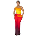 C7473 cross-border   fashion women's summer sexy one-shoulder gradient dress