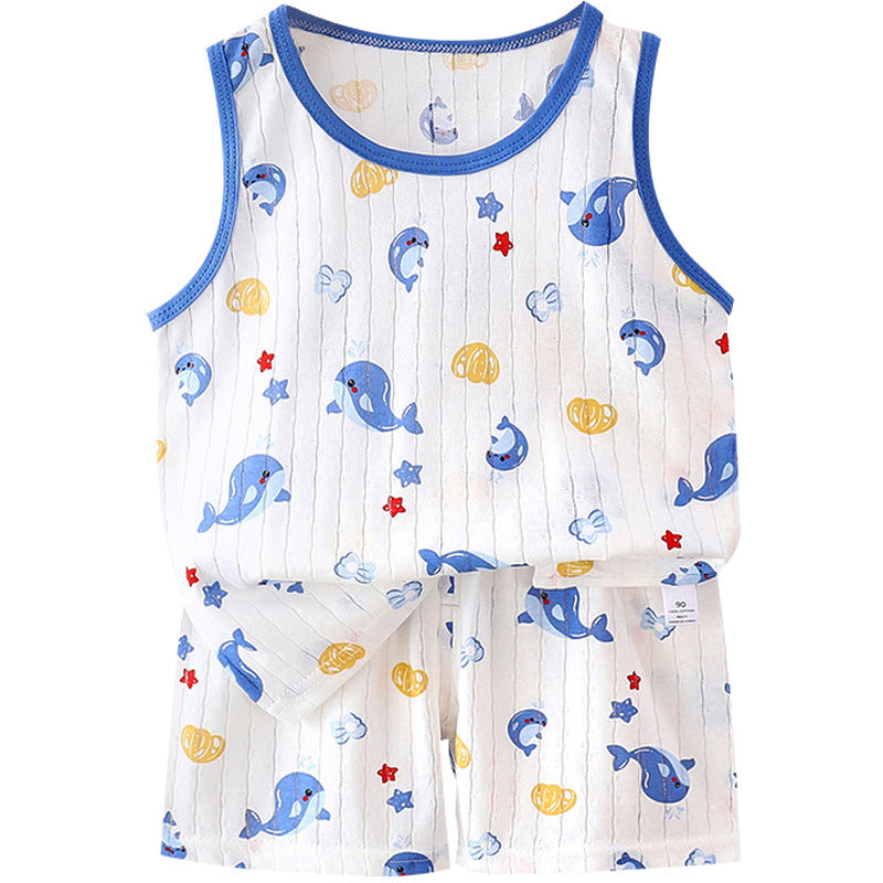 korean style kids' tank top set - new trendy cartoon sleeveless tank top and shorts set for boys and girls
