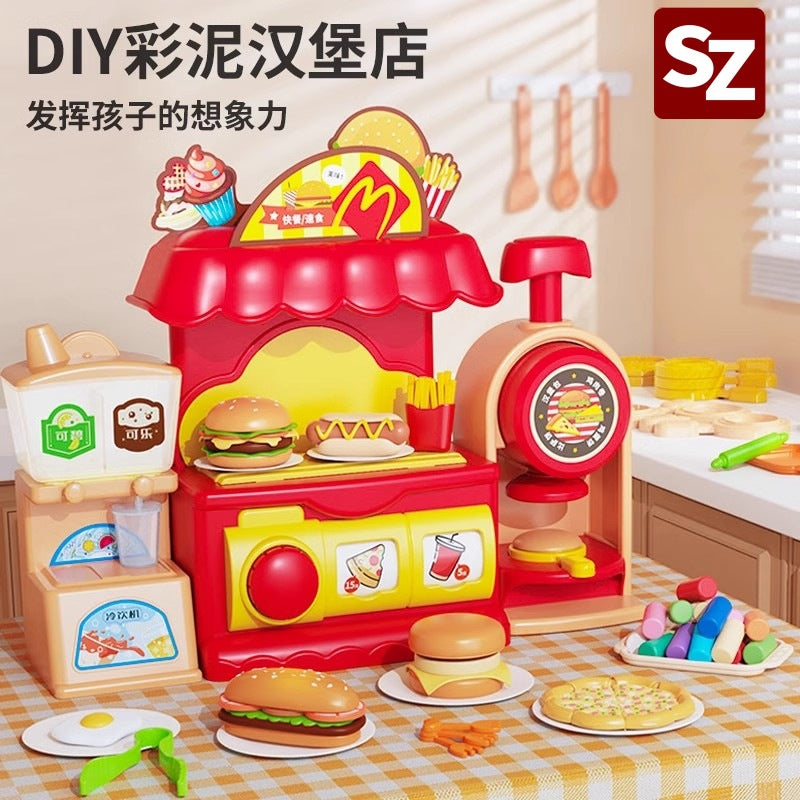 Kids' diy play-doh pretend play fun simulation burger kitchen toy - perfect gift for boys and girls aged 3-6