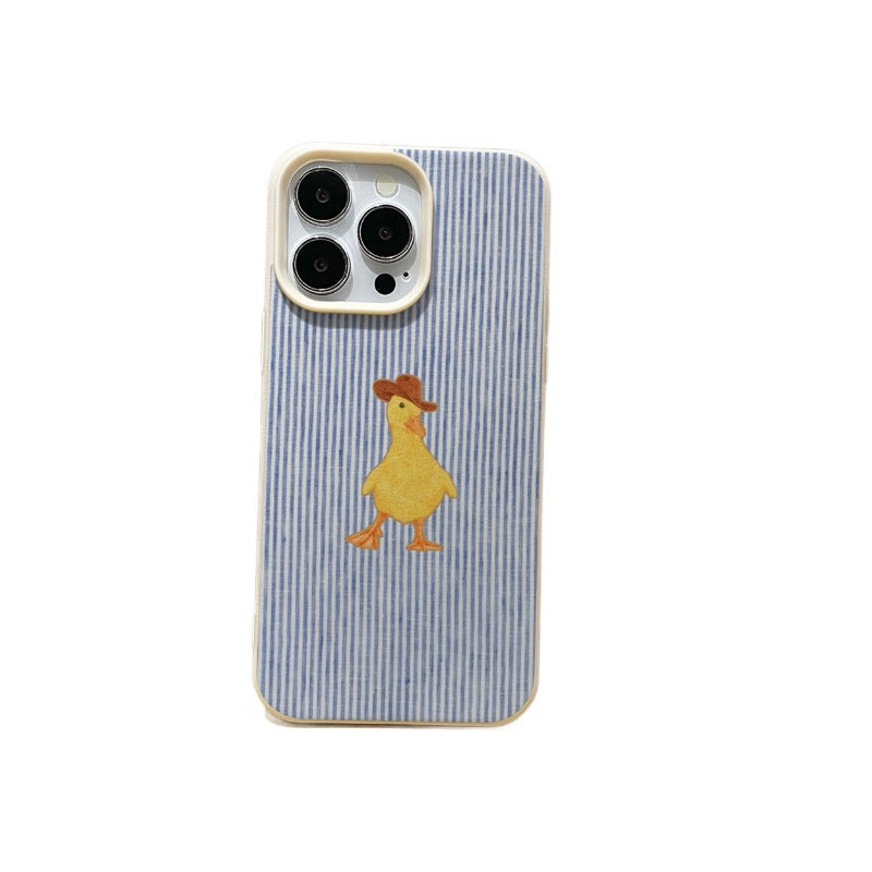 Striped little yellow duck phone case for iphone 17 pro, apple 16, full coverage drop-proof protective case, wholesale anti-slip