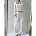 2025 european and american cross-border amazon aliexpress autumn/winter new striped high-waisted slimming wide-leg pants set for women