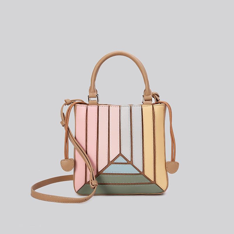 Cross-border splicing rainbow-colored commuter shoulder messenger bag niche design striped versatile large-capacity portable tote bag