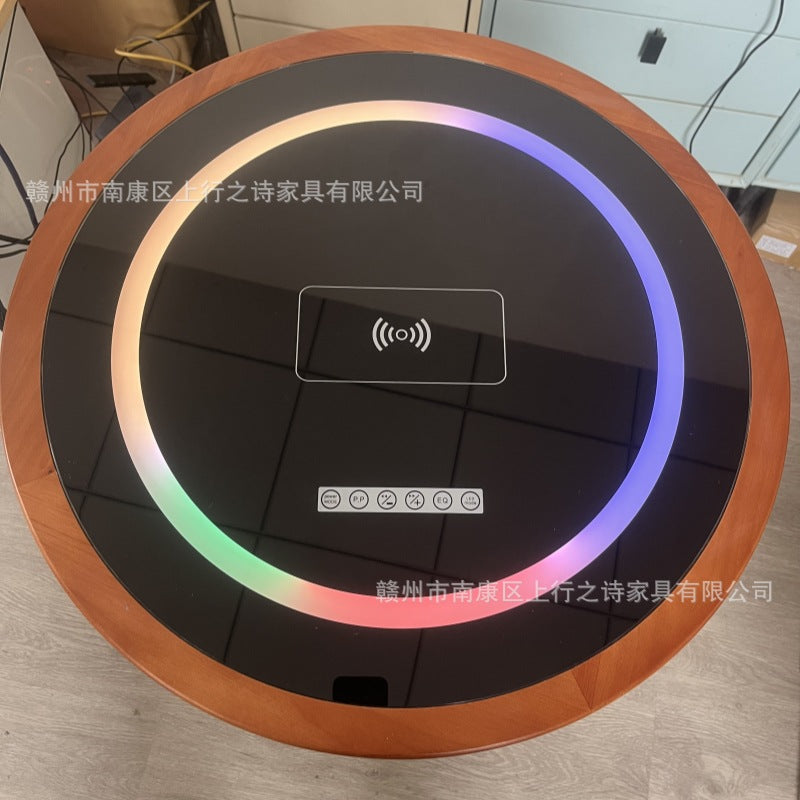 Hotel negotiation table retro dining table with wireless charging bluetooth audio all solid wood desktop small round table desk