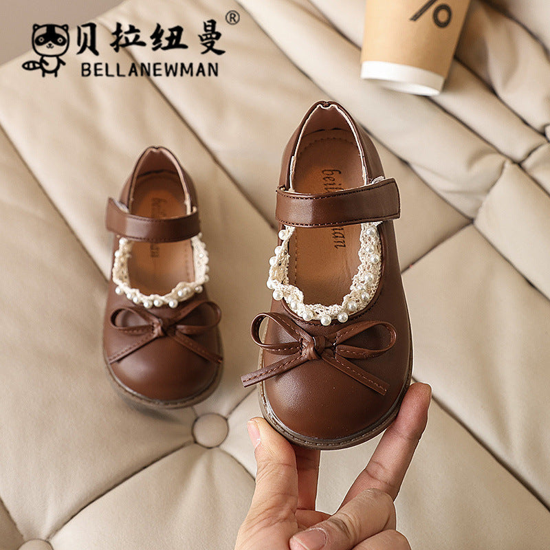 Vancahao girls' bow princess shoes -  spring/autumn new collection - kids' chanel-inspired mary janes leather shoes