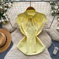 French sweet sleeveless breathable tie-up blouse - women's summer commute style, yellow design, age-defying top