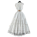 French chic high-end stand collar cutout embroidery lace trim sleeveless cinched waist slimming elegant dress