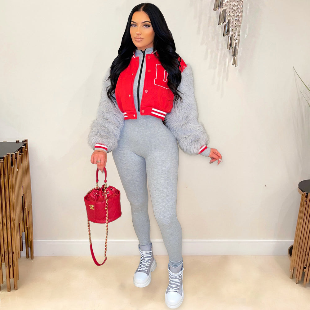 Source factory cross-border e-commerce hot-selling european and american women's fashion casual wool sleeve short baseball jacket outwear