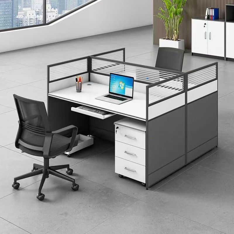 Office desk and chair set - 4, 6, or 8 seater - minimalist modern partitioned workstation for office staff - computer desk