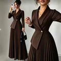 european and american cross-border e-commerce women's new black fitted slimming elegant blazer pleated dress