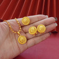 Wholesale cross-border middle eastern polished ball design gold-plated necklace, pendant, earrings, and ring three-piece jewelry set