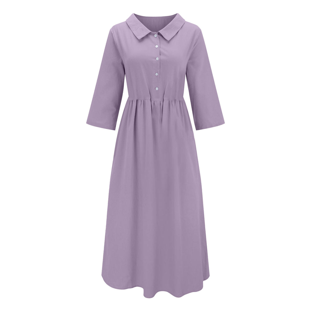 new women's casual cotton linen solid color loose-fit dress for cross-border