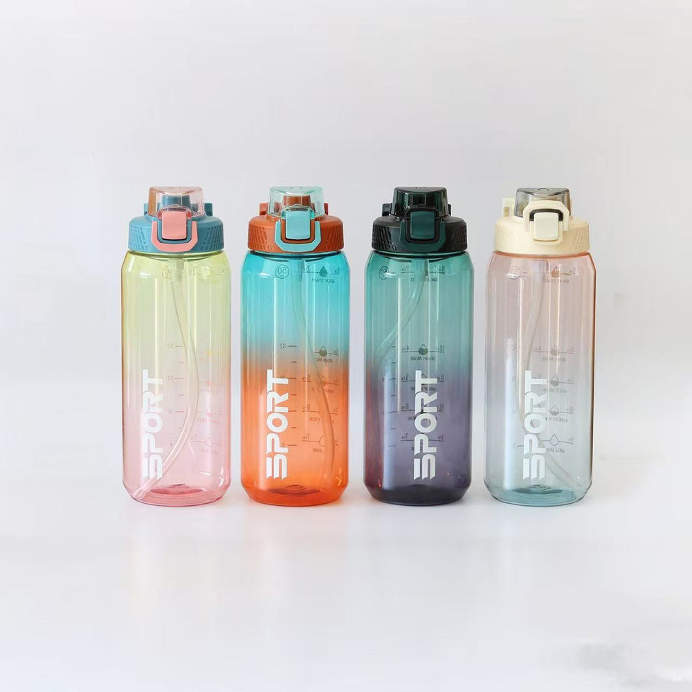 Custom large capacity water bottle, high-temperature resistant plastic cup, sports & fitness straw cup, men's outdoor portable water bottle flask