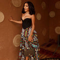 European and american cross-border women's fashion:  summer new arrivals - vintage high-waisted, slimming a-line asymmetrical print midi skirt