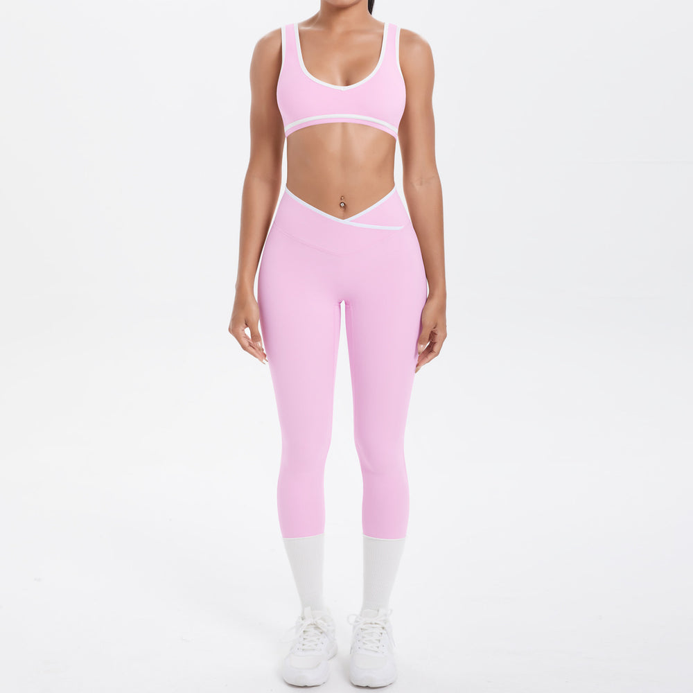 European and american sexy open-back crisscross high-waisted tight butt-lifting activewear set - color block, barely-there feel, running, fitness, yoga outfit for women