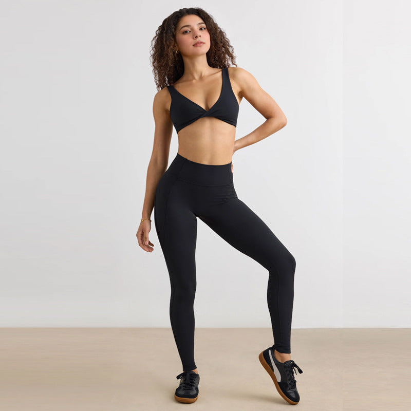 Fashion cross-border nude yoga clothes for women, tight-fitting, quick-drying yoga bra, outdoor running fitness clothes, sports suit