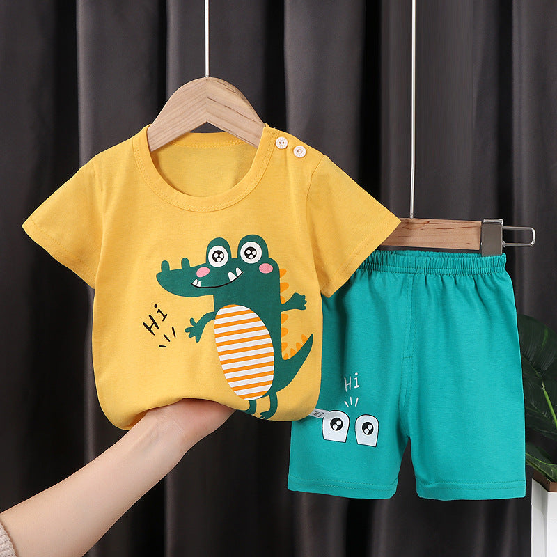 summer new arrival: 100% cotton kids' short-sleeve t-shirt and shorts set - korean style infant and toddler two-piece outfit