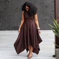 European and american women's clothing  autumn new collection: sweet and fresh round neck sleeveless high-waisted slimming a-line skirt with asymmetrical hem