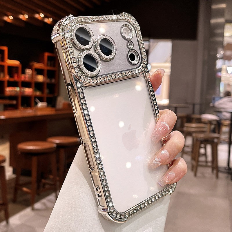 apple 17 pro max rhinestone phone case - four-corner full coverage, iphone 15 electroplated premium design
