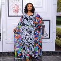 supply: chiffon digital print plus size women's african & european fashion set - robe with loose-fit pants