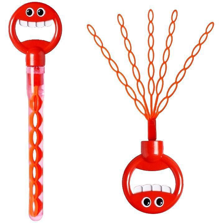 Hand holding smiling face 32-hole bubble wand blowing bubble toy opening five claws large bubble blowing machine toy cross-border popular model
