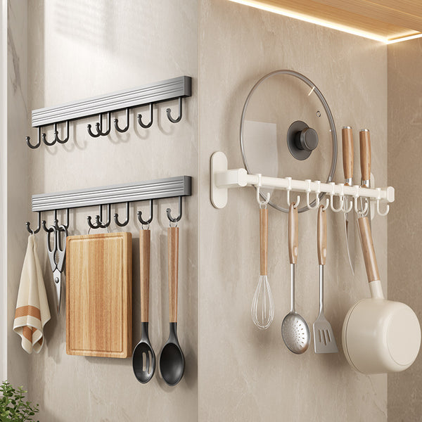 Kitchen hook No punching, hanging rod shelf, space aluminum spatula, spoon hanger, movable row hook, wall-mounted storage