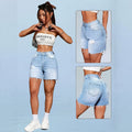 European and american retro washed denim shorts for women - high waist, distressed, raw hem, stretchy, summer versatile, slimming straight leg