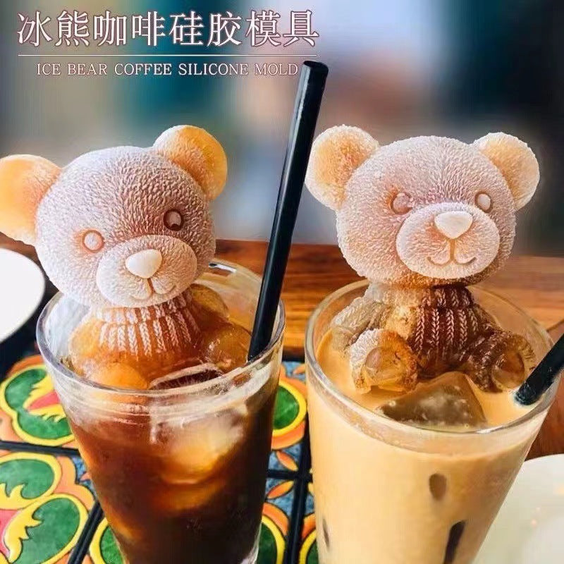 Bear ice cube mold household ice making silicone modeling ice grid ice box ice mold popsicle bear cartoon ice cream mold