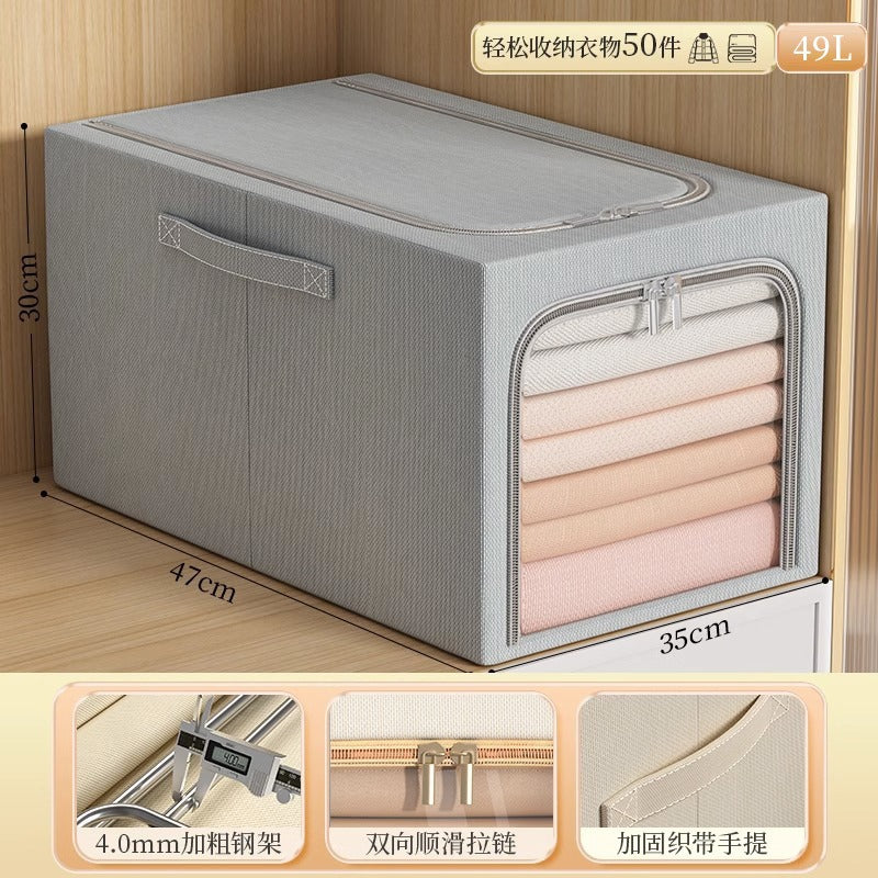 Large visual window, clothes storage box, underwear storage zipper, cotton and linen storage, steel frame folding, deepening, moisture-proof finishing